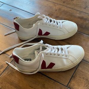 Veja White and Burgundy Sneakers